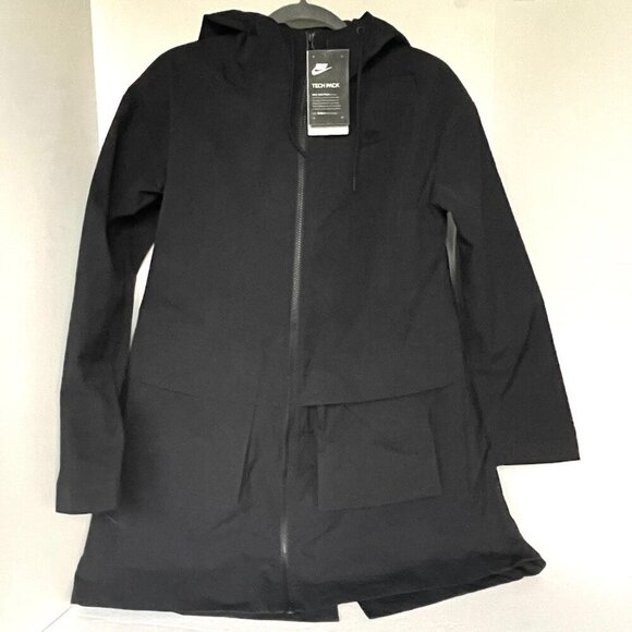 Nike Hooded Parka Jacket Women’s Small Black Water Resistant Packable Midi Coat - Picture 1 of 11